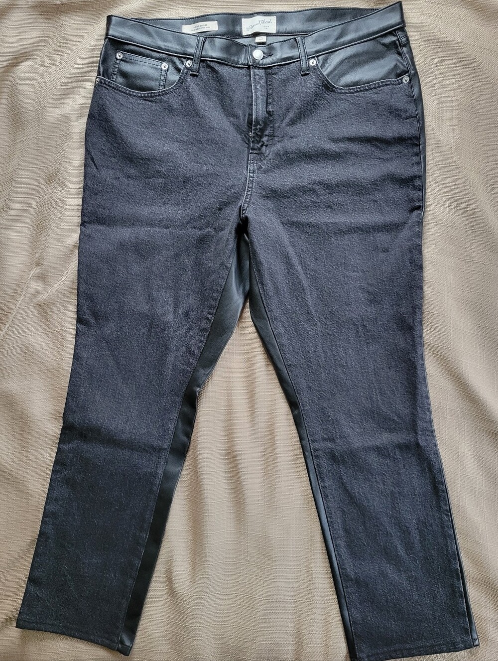NWT Universal Thread Mixed Media Denim & Faux Leather Slim Jeans Black